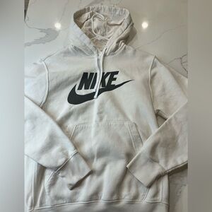 Nike Men's White Hoodie with Black Logo